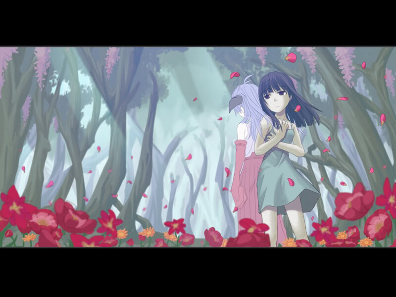 Two girls in a flower forest