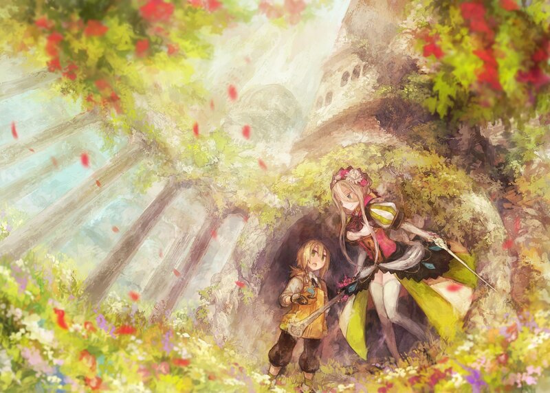 Two girls in a flower garden