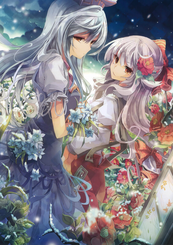 Two girls in a flower garden