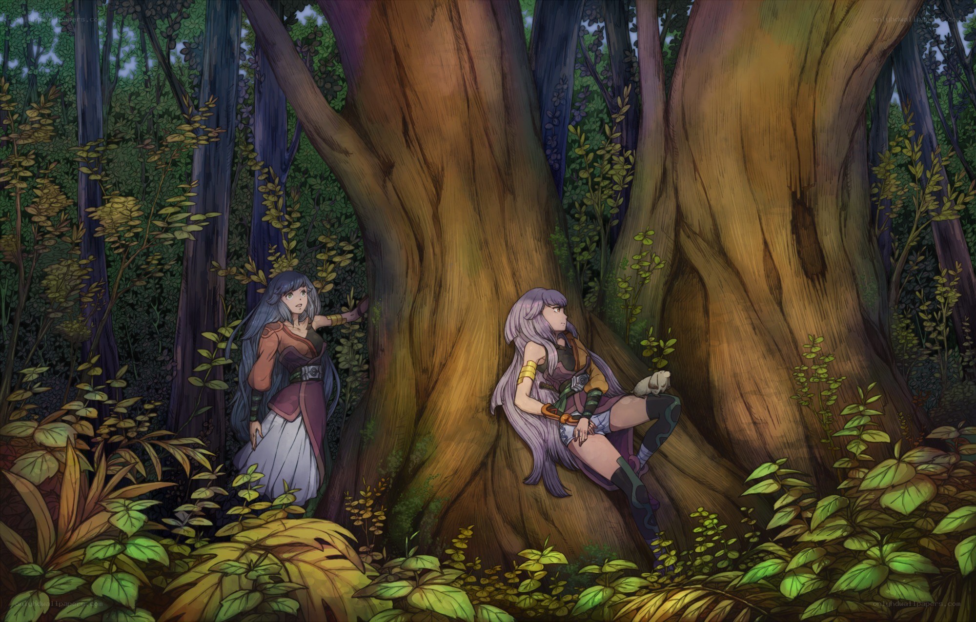 Two girls in a forest