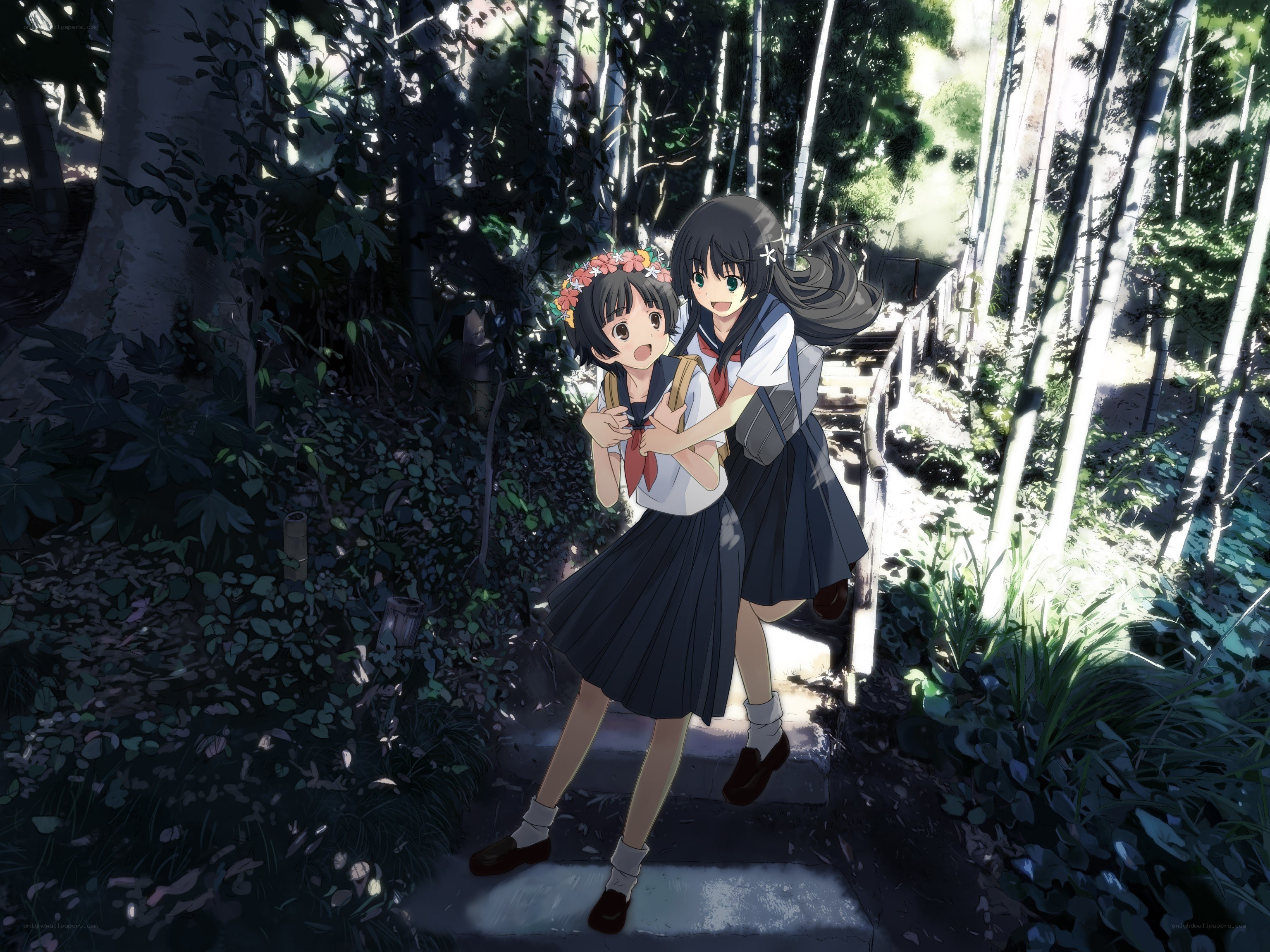 Two girls in a forest