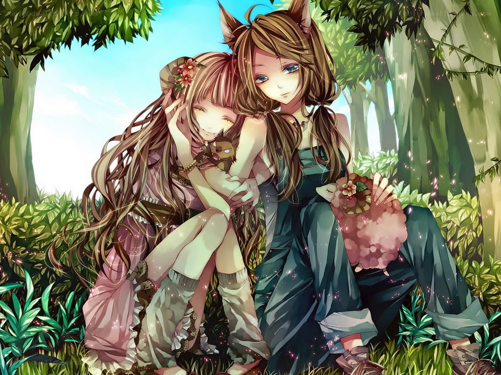 Two girls in a forest