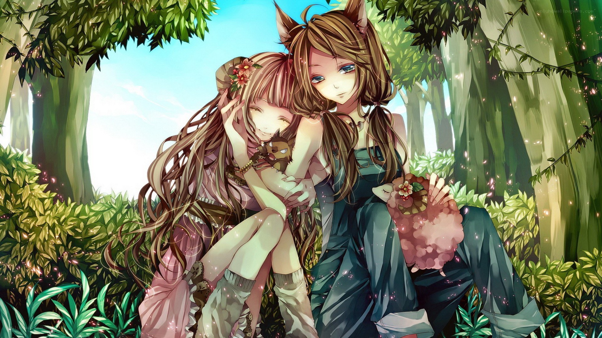 Two girls in a forest