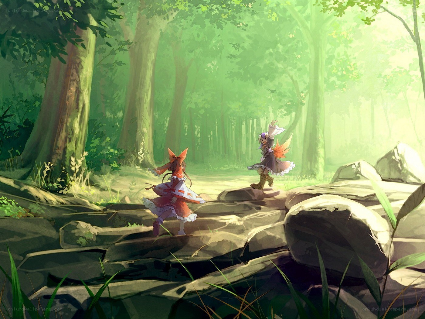 Two girls in a forest