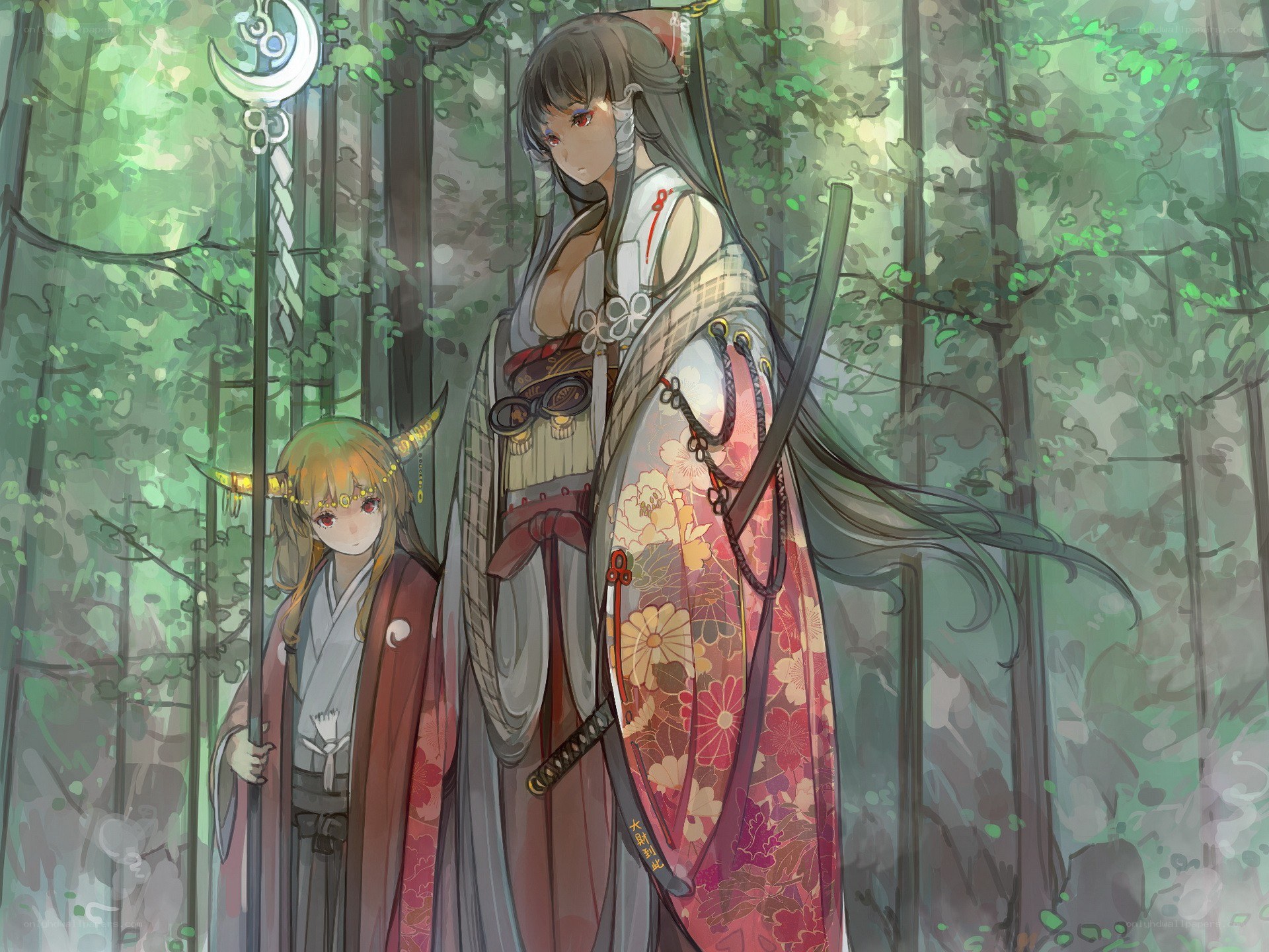 Two girls in a forest