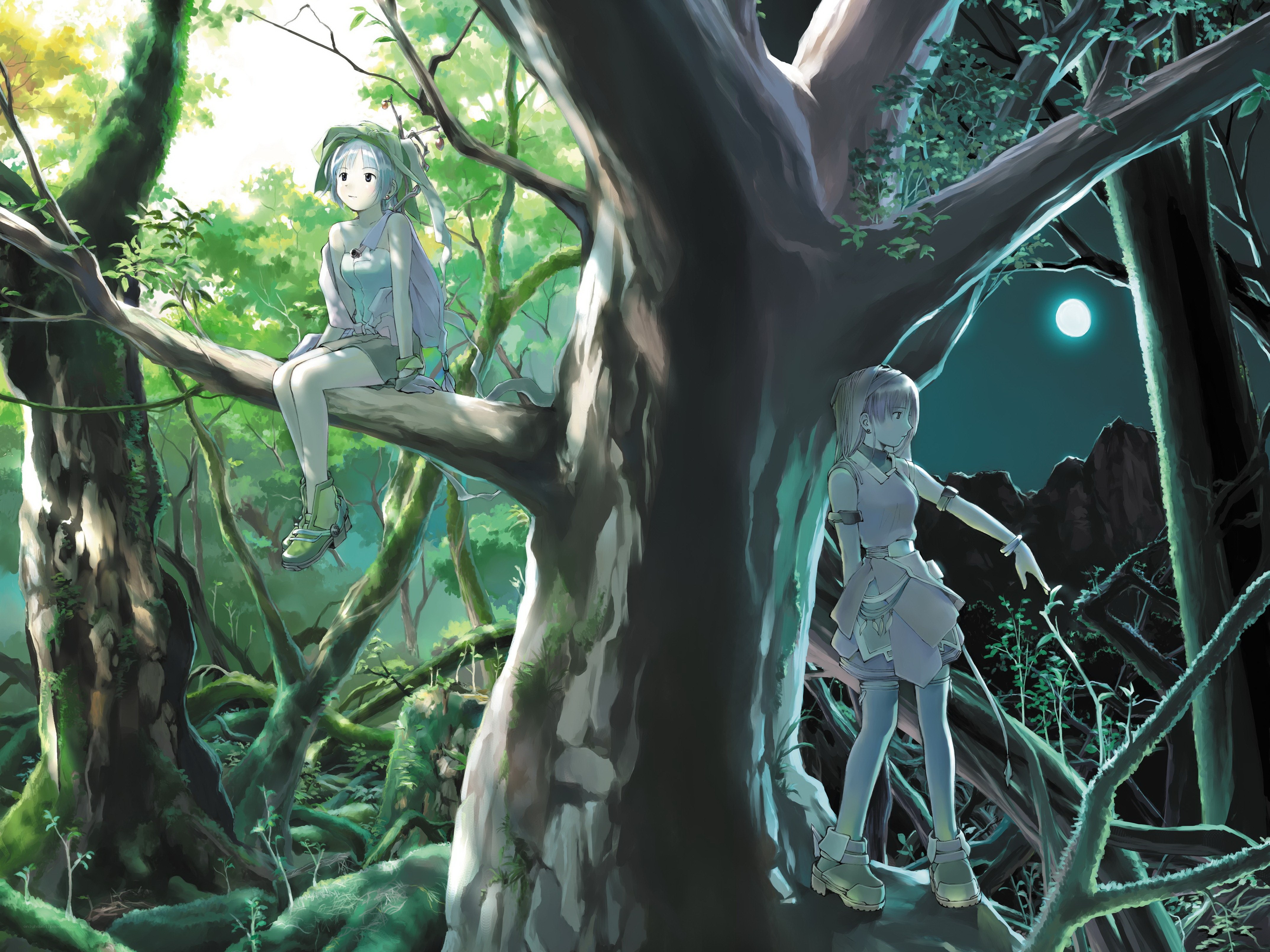 Two girls in a forest