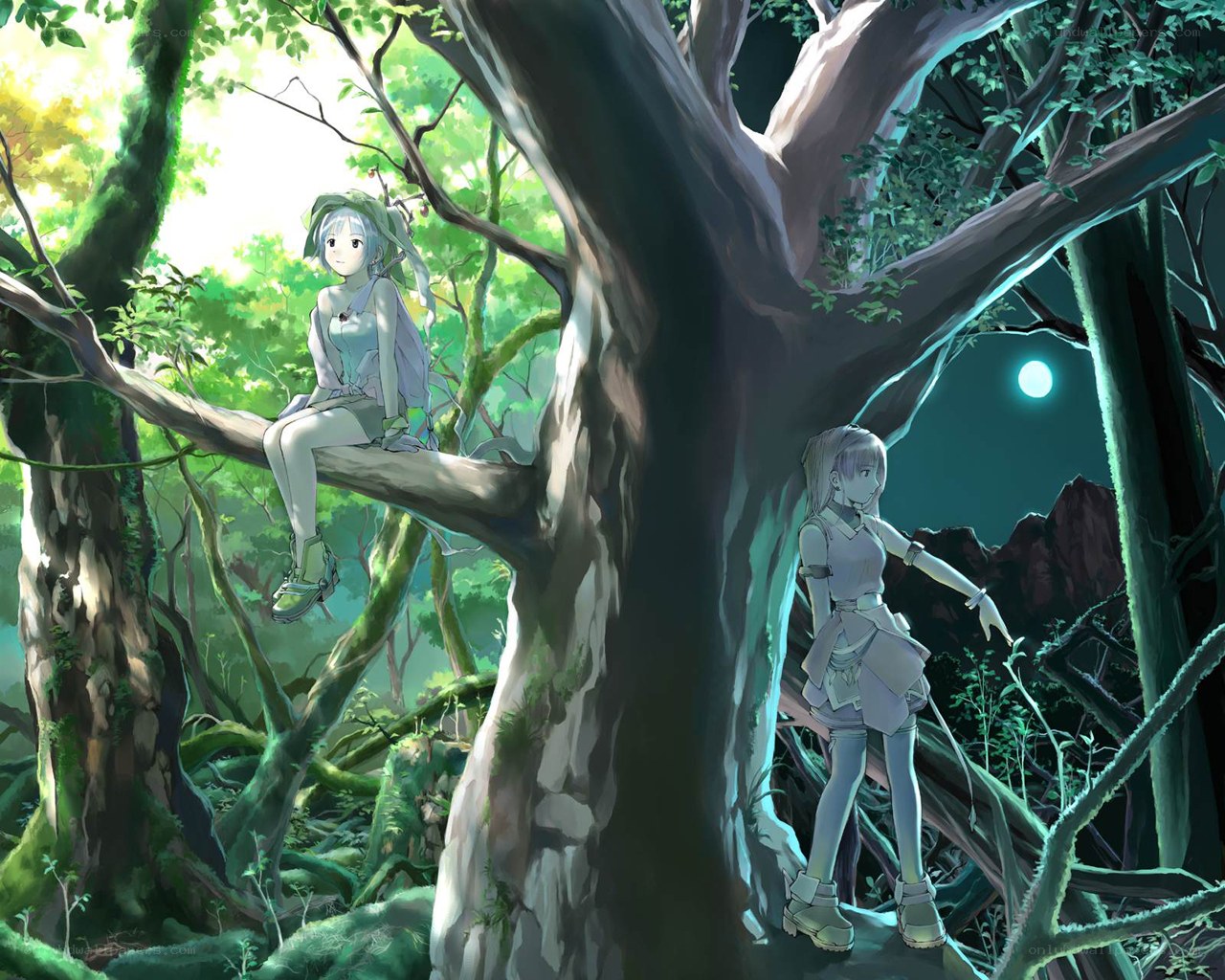 Two girls in a forest