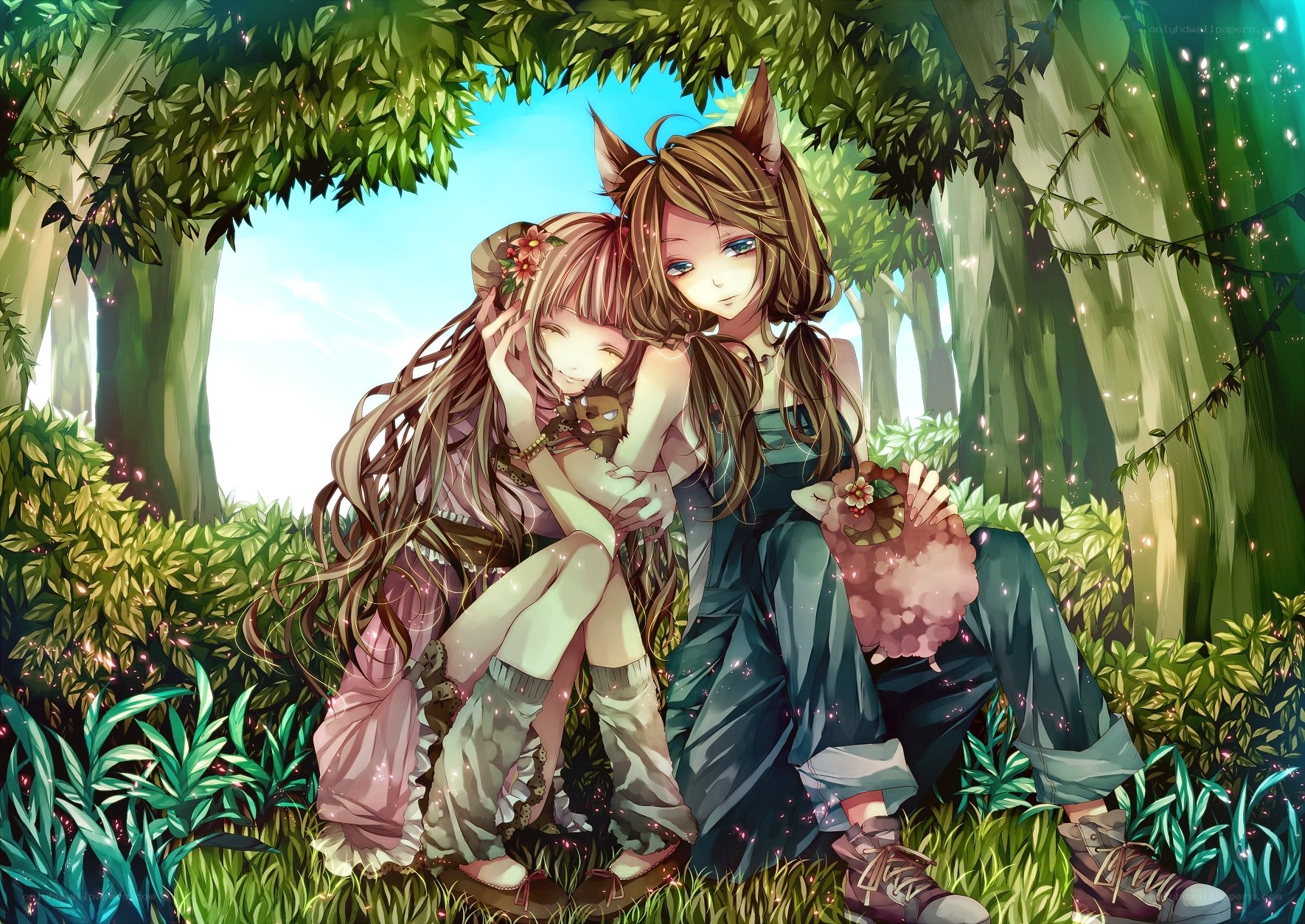 Two girls in a forest