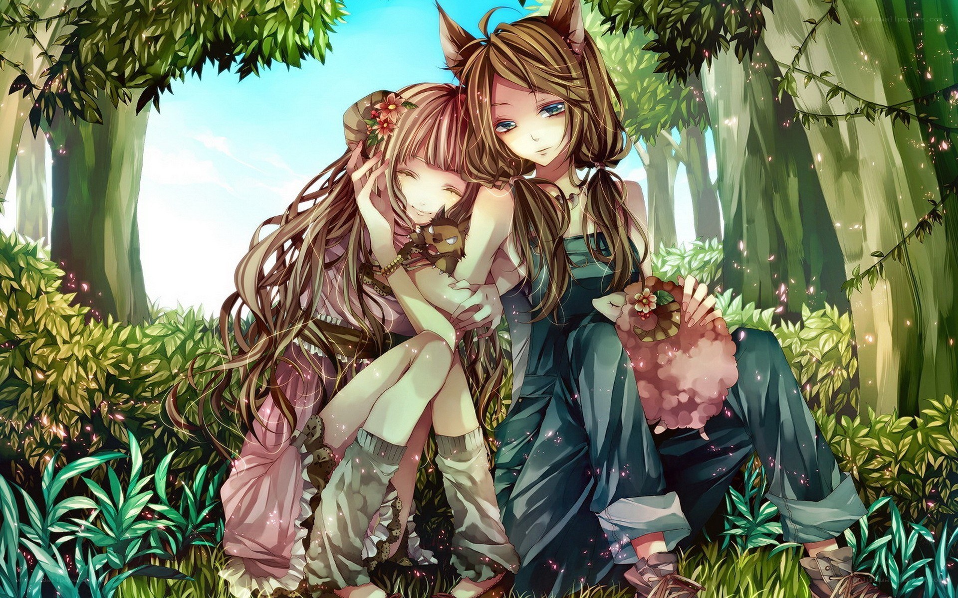 Two girls in a forest