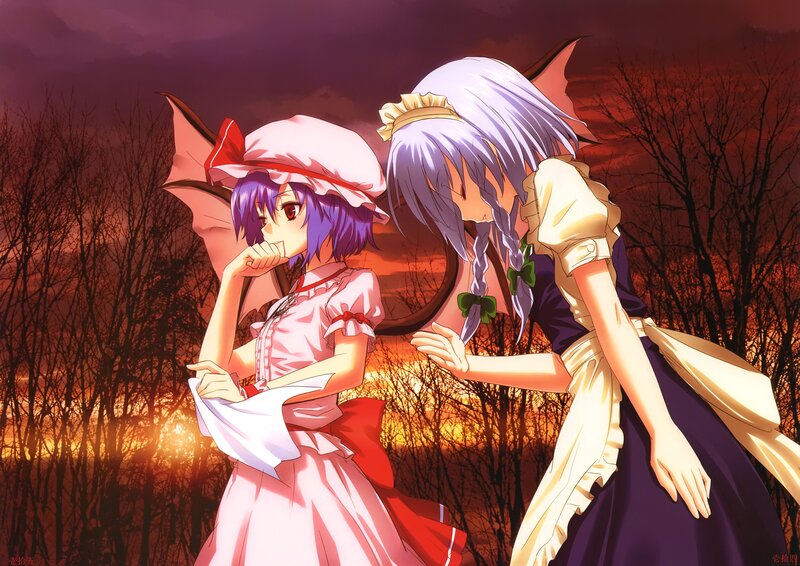Two girls in a forest at sunset