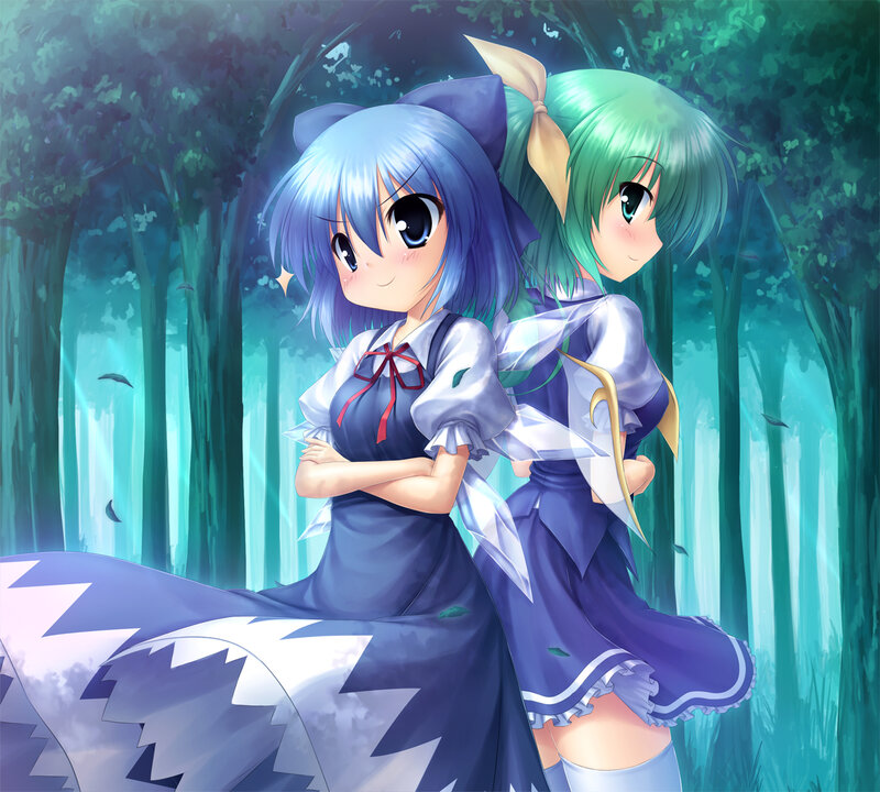 Two Girls in a Forest — Blue, Serene, Anime