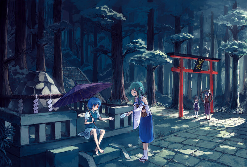 Two Girls in a Forest — Blue, Serene, Night