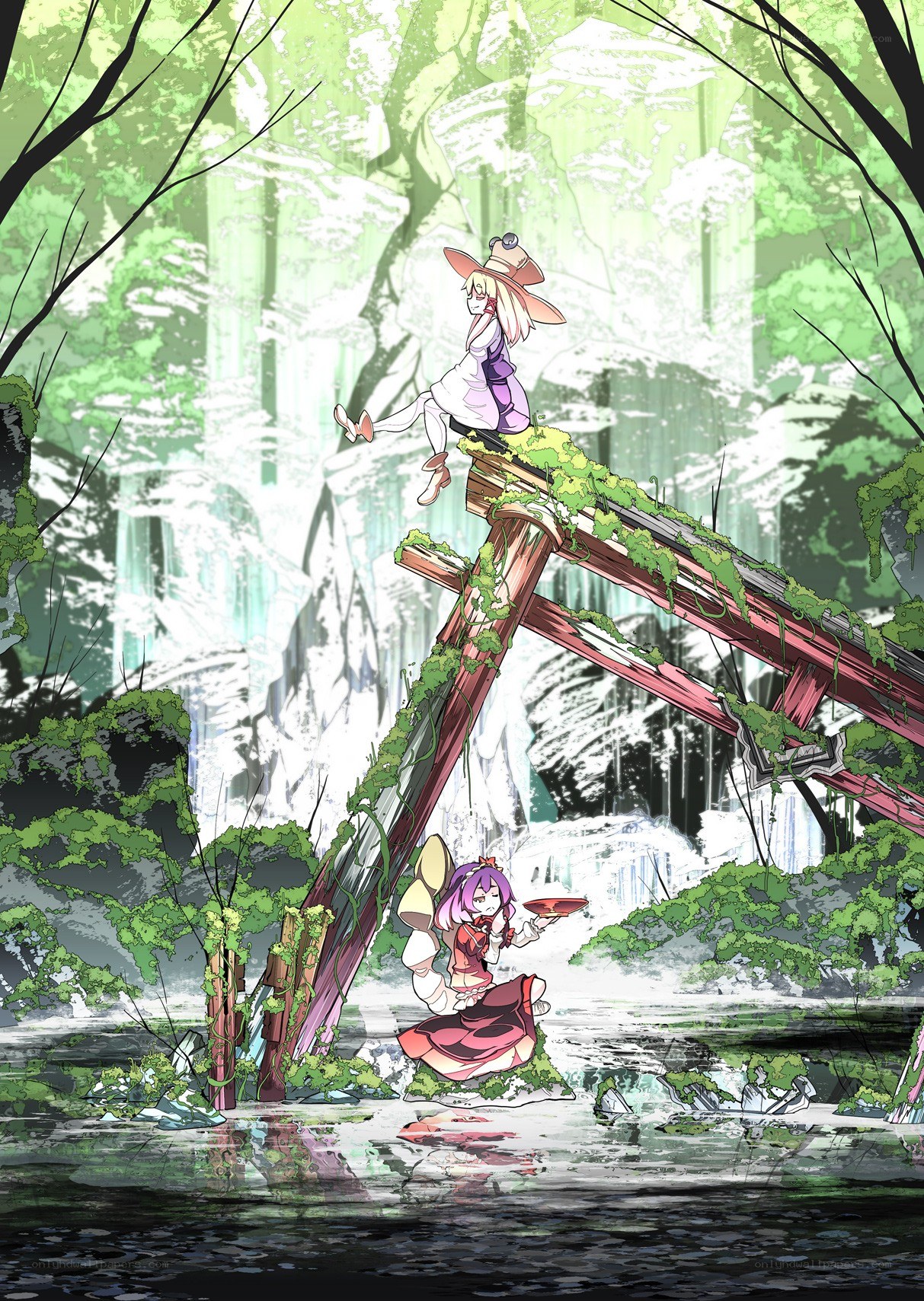 Two girls in a forest clearing