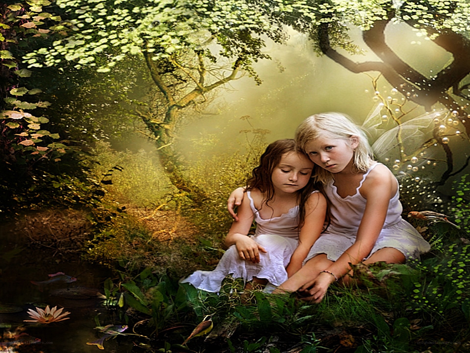 Two girls in a forest glade