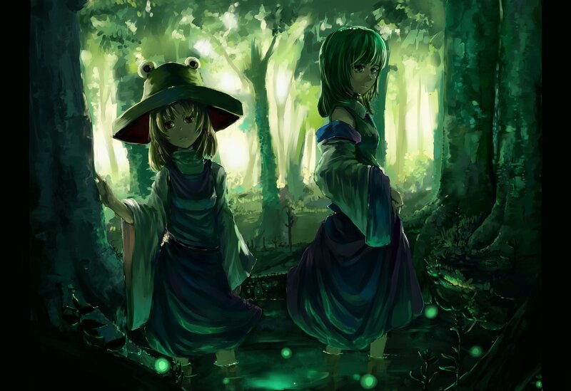 Two Girls in a Forest — Green, Mysterious