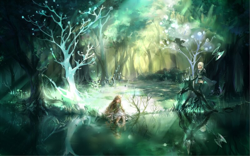Two Girls in a Forest — Green, Mystical