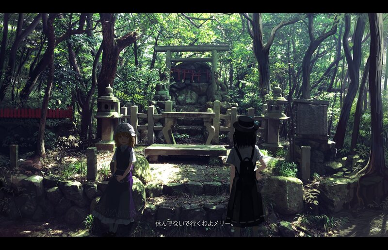 Two Girls in a Forest — Green, Serene, Afternoon, Anime, Shrine
