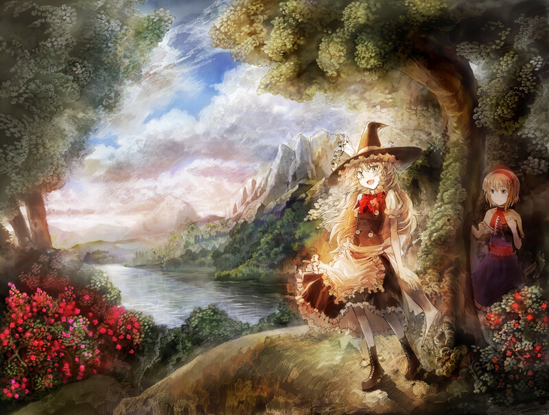 Two Girls in a Forest — Green, Serene, Afternoon, Anime, Witch Hat, River
