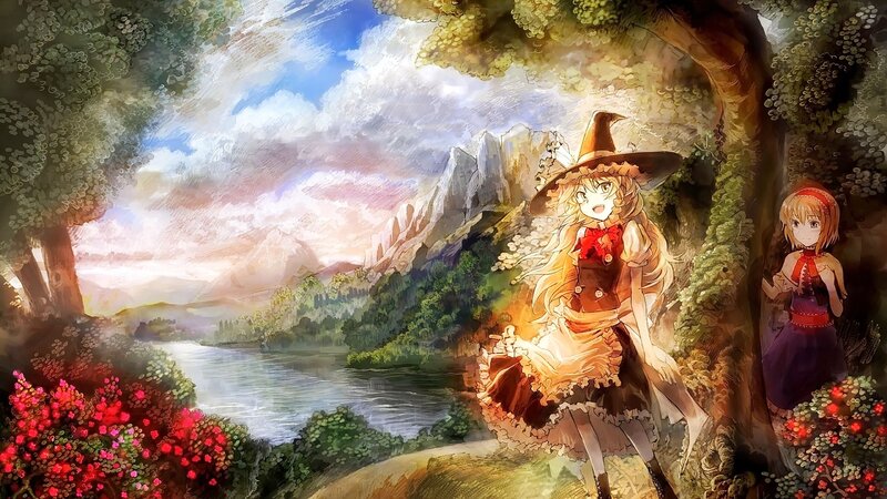 Two Girls in a Forest — Green, Serene, Afternoon, Anime, Witch Hat