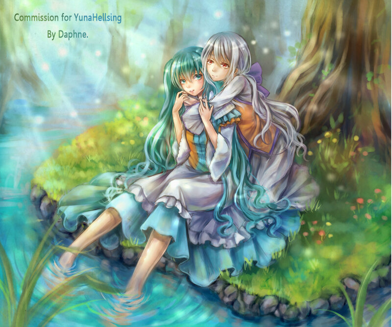 Two Girls in a Forest — Green, Serene, Afternoon, Digital Art, Stream