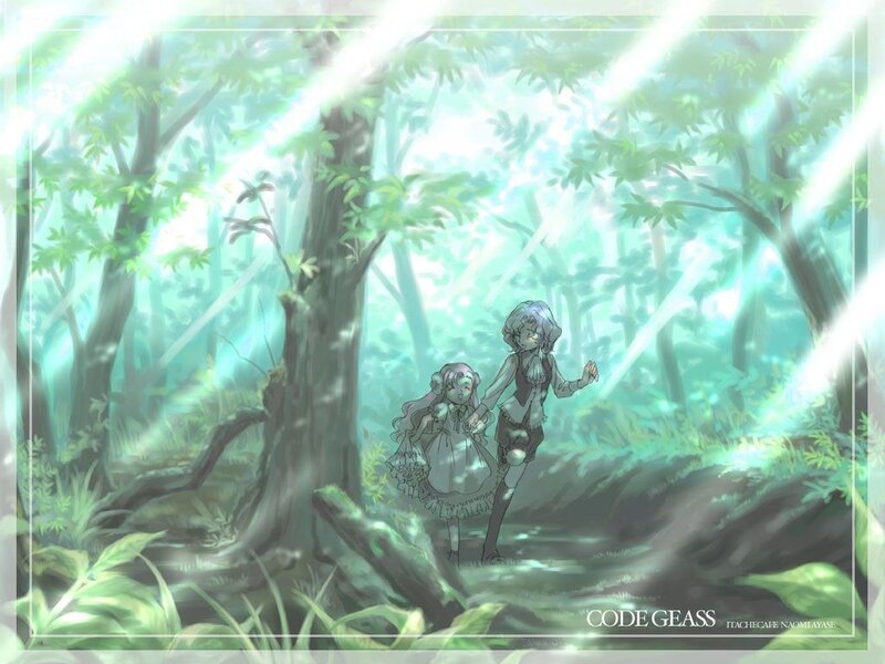 Two Girls in a Forest — Green, Serene, Morning, Anime, Sunlight, Trees
