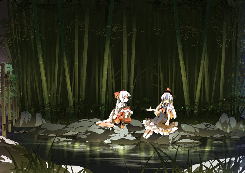 Two Girls in a Forest — Green, Serene, Night