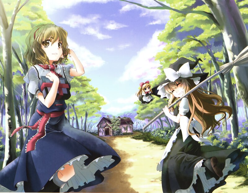 Two girls in a forest path