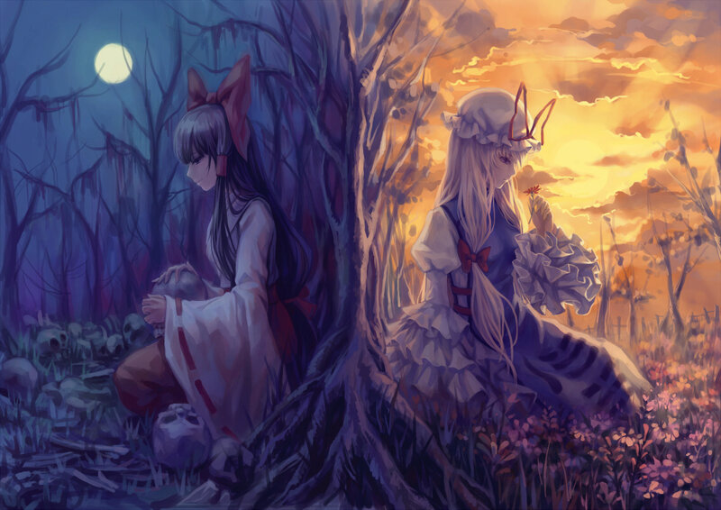 Two Girls in a Forest — Purple, Dramatic