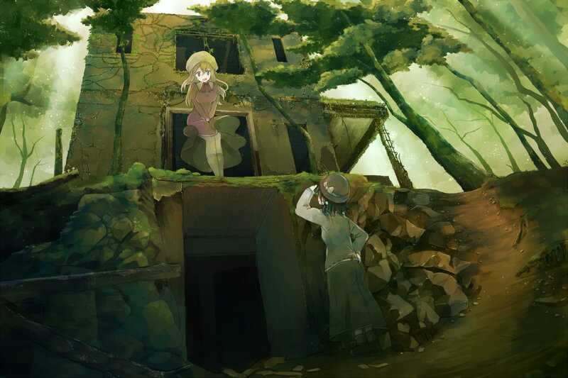 Two girls in a forest ruin