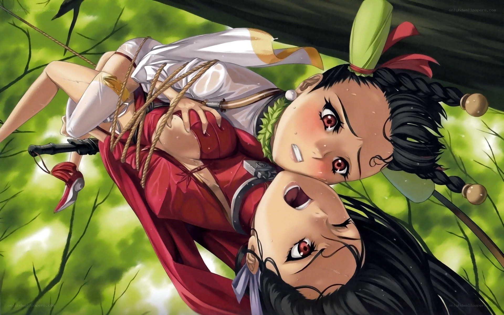 Two girls in a forest scene