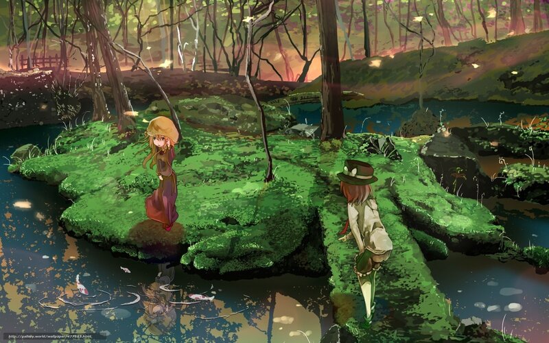 Two girls in a forest stream