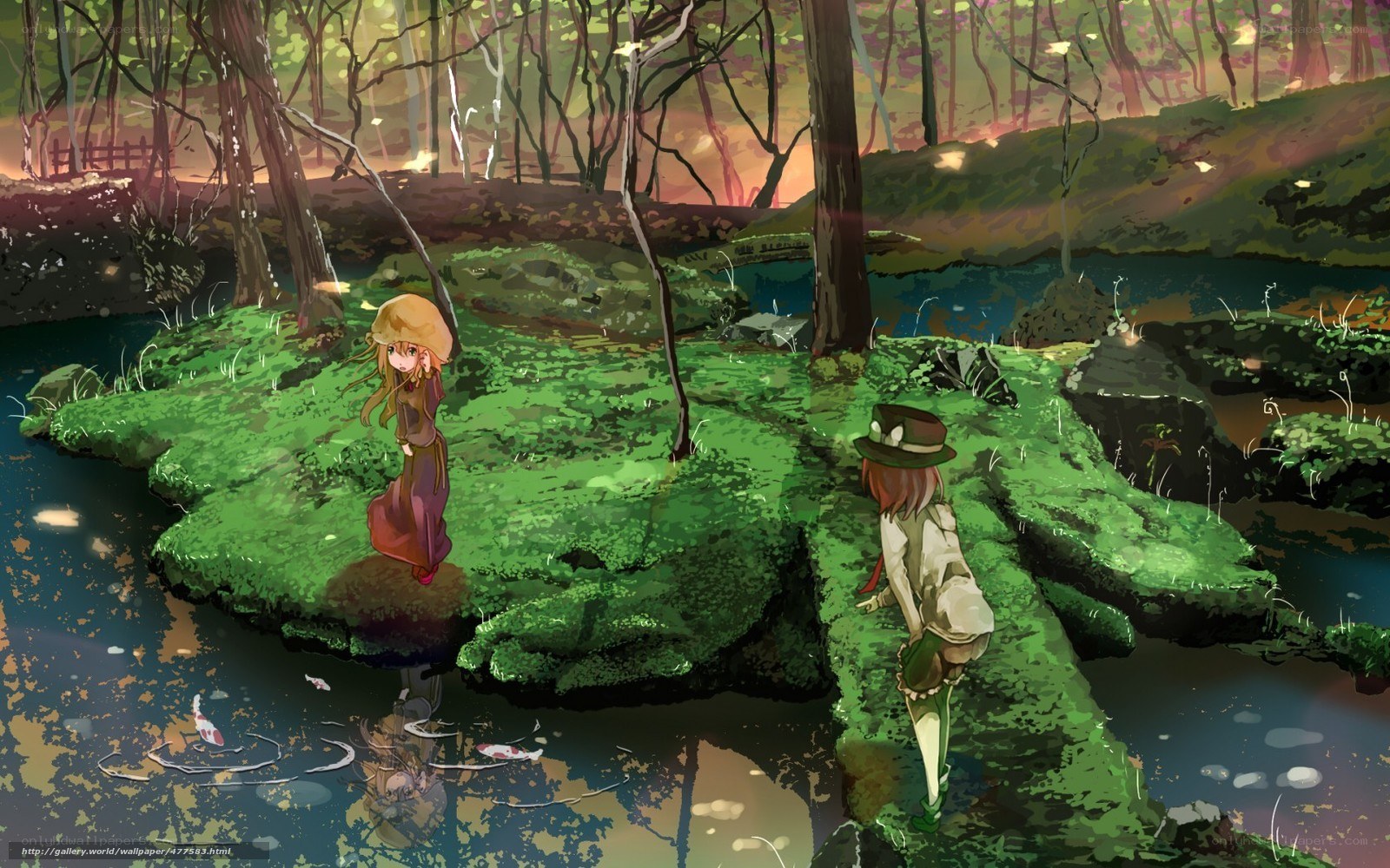 Two girls in a forest stream