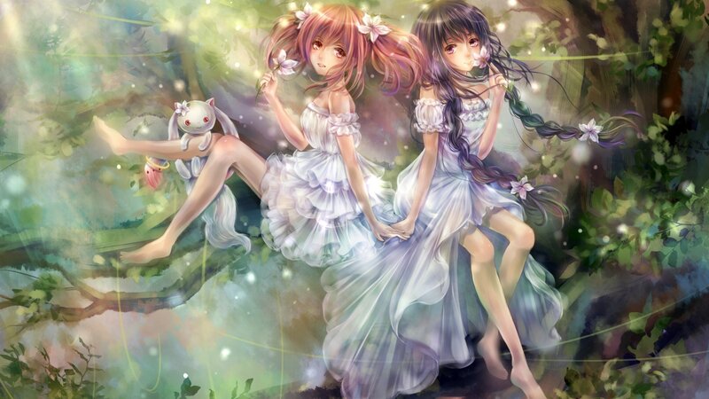 Two Girls in a Forest — White, Serene