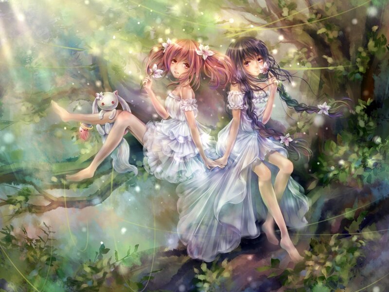 Two Girls in a Forest — White