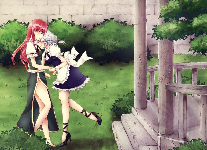 Two girls in a garden