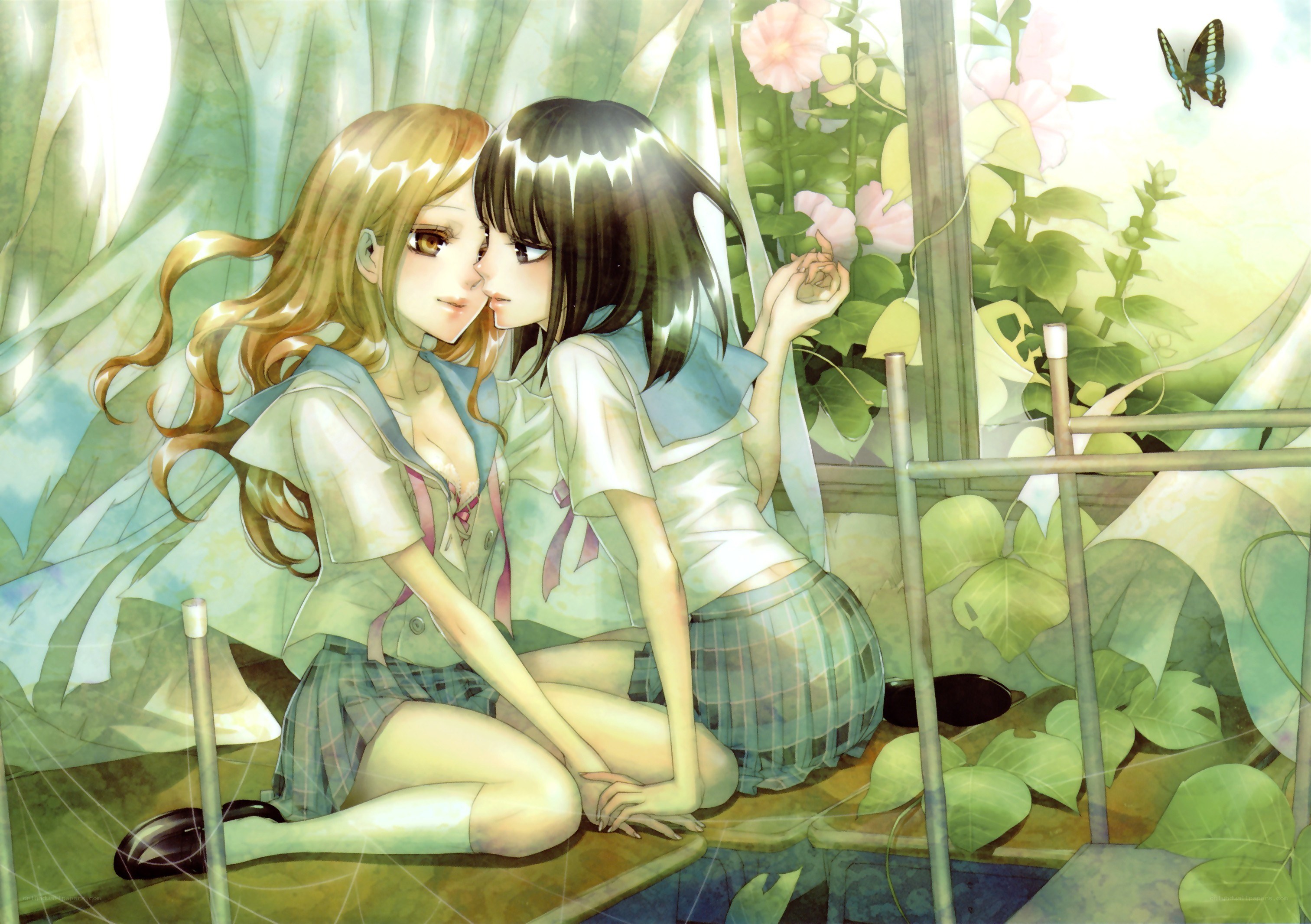 Two girls in a garden