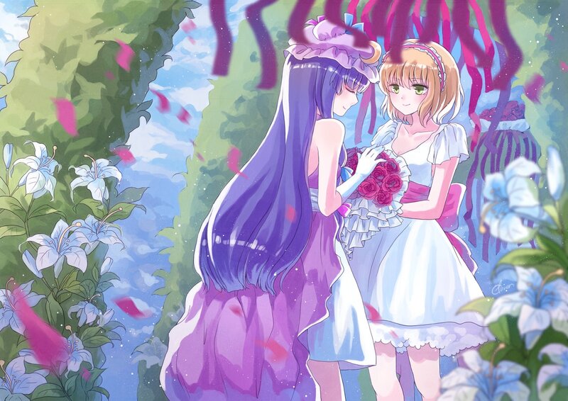 Two girls in a garden