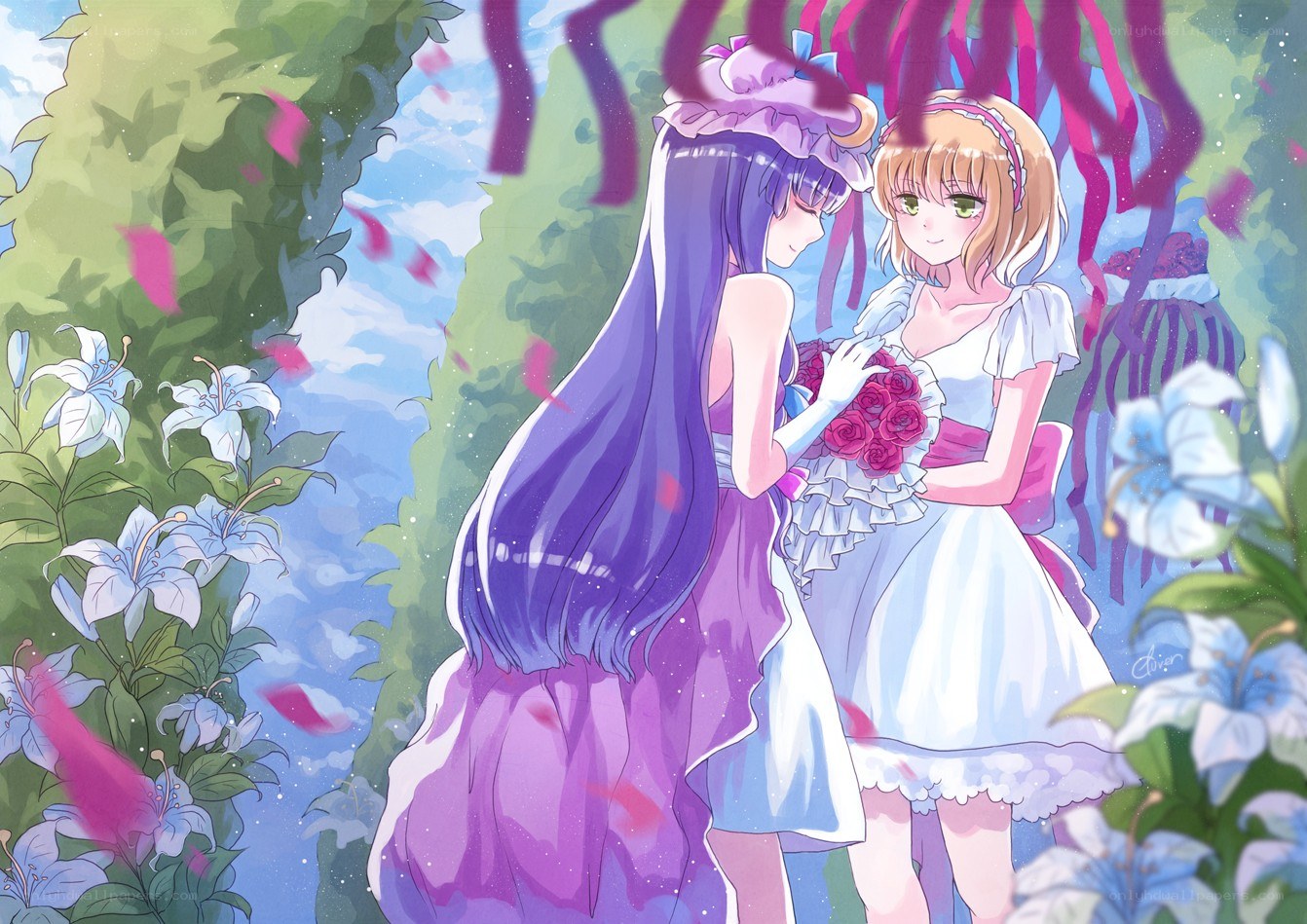 Two girls in a garden