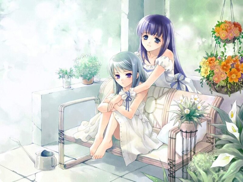 Two girls in a garden