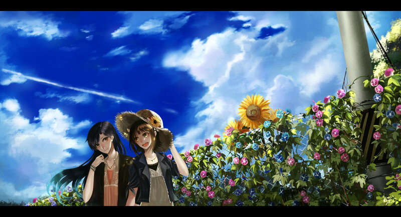 Two Girls in a Garden — Blue, Serene
