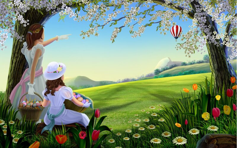 Two Girls in a Garden — Green, Serene, Spring