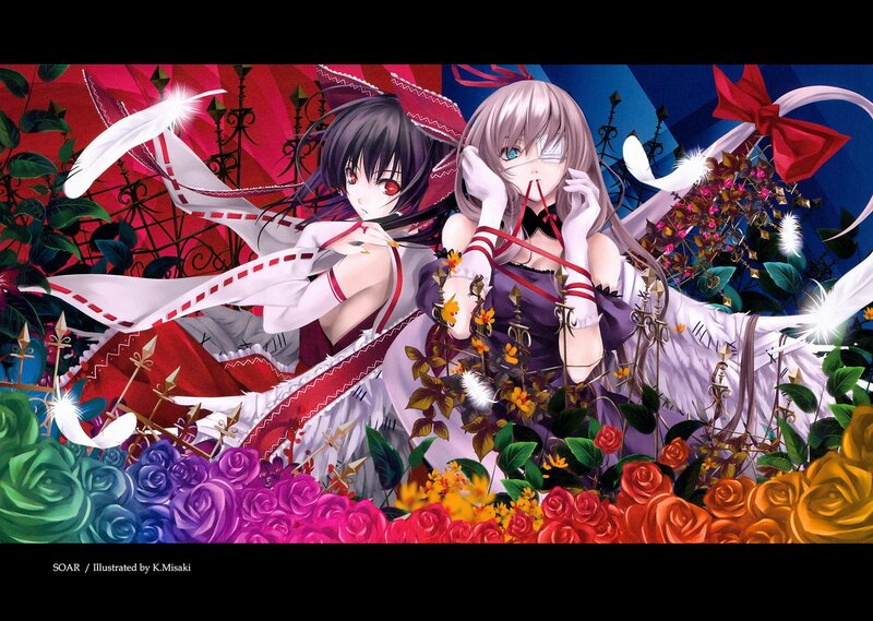 Two girls in a garden of roses