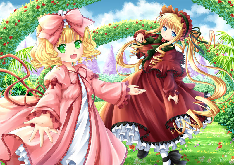 Two Girls in a Garden — Pink, Playful