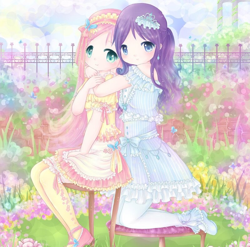 Two Girls in a Garden — Pink, Serene, Spring