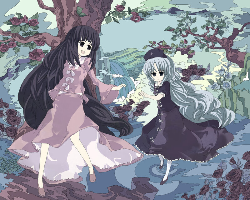 Two Girls in a Garden — Purple, Serene, Anime