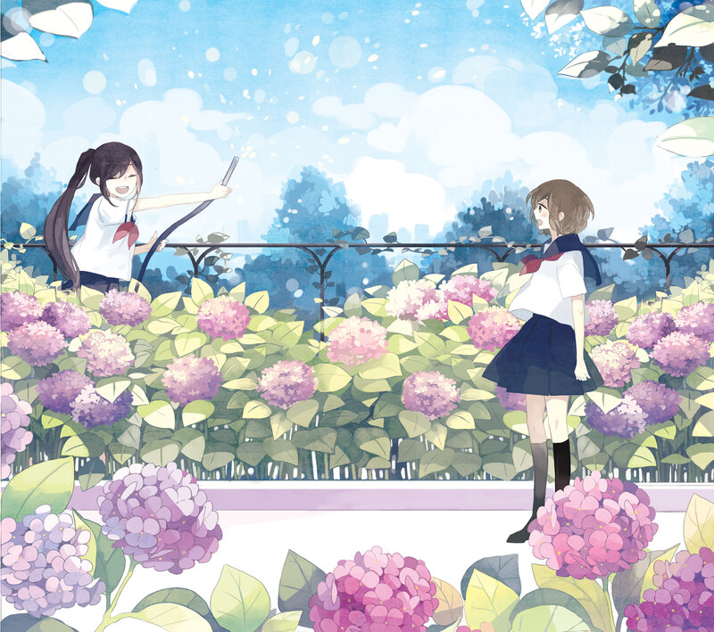 Two Girls in a Garden — Purple, Serene, Spring