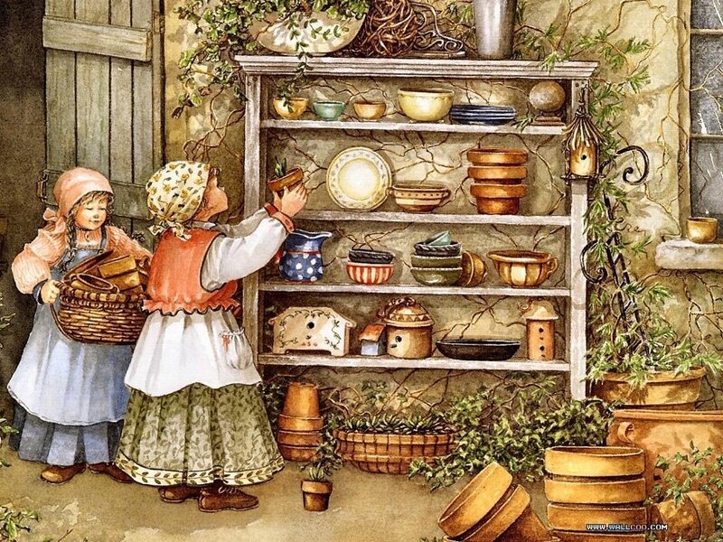 Two Girls in a Garden Shop — Brown