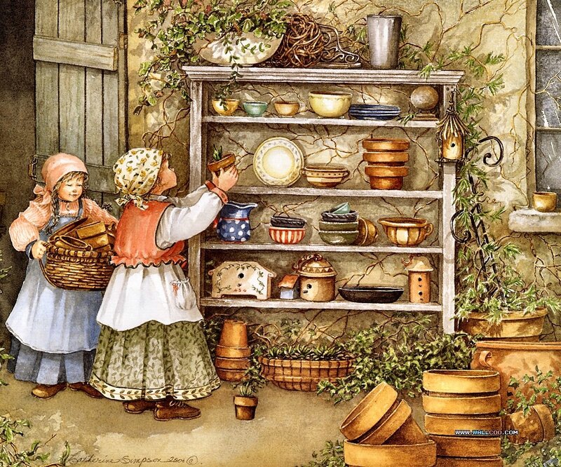 Two girls in a garden shop
