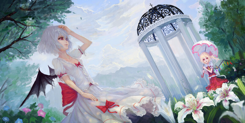 Two Girls in a Garden — White