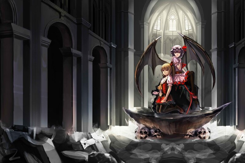 Two girls in a gothic cathedral